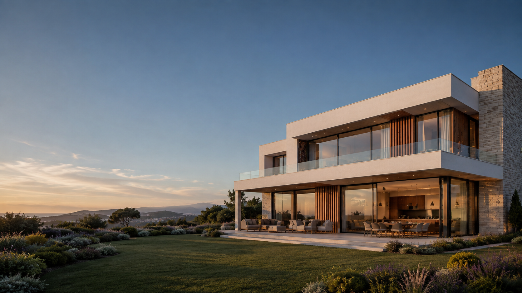 Casa prefabricada luminosa integrada en un entorno mediterráneo