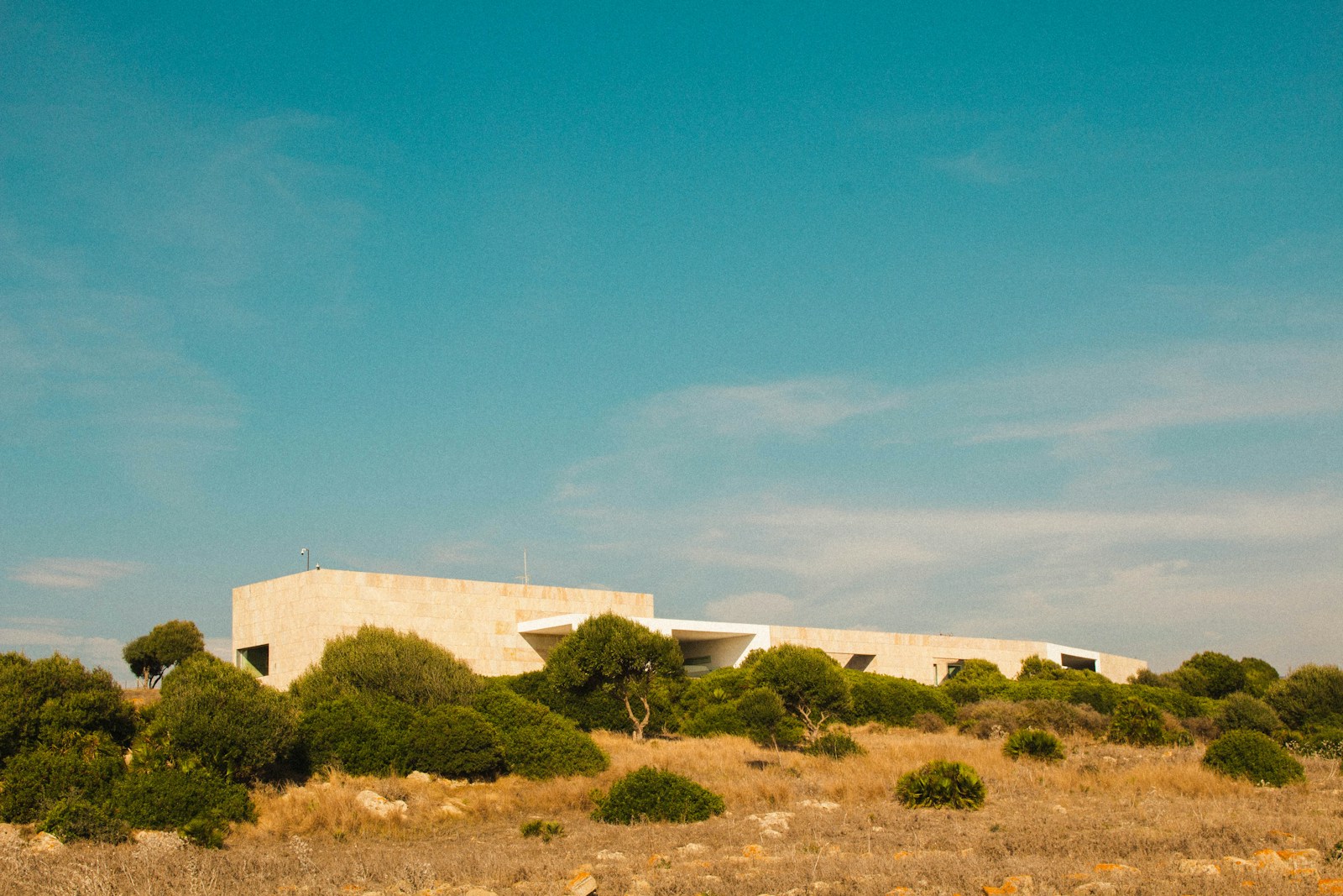 Casa contemporánea construida sobre una parcela verde con pendiente