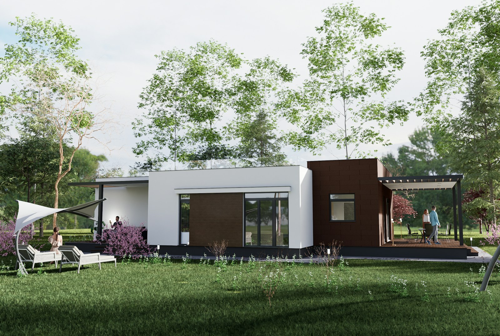 Casa modular integrada en una parcela abierta