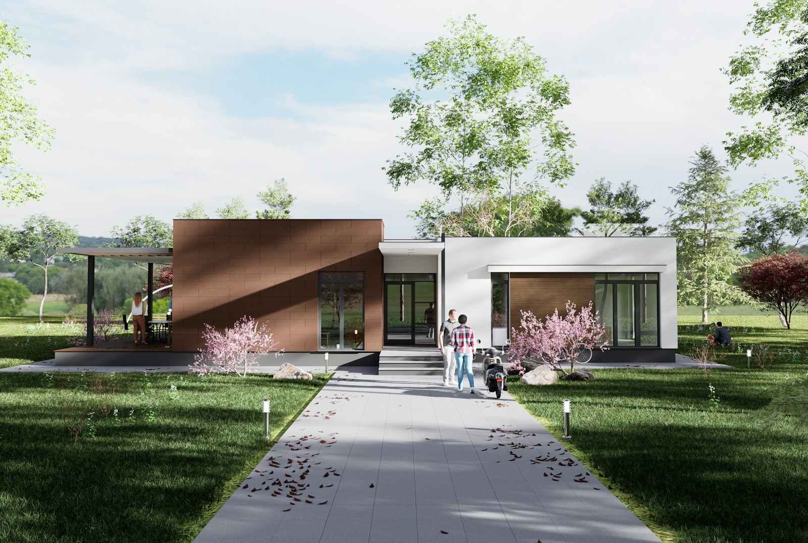 Proyecto de vivienda modular con acceso y jardín